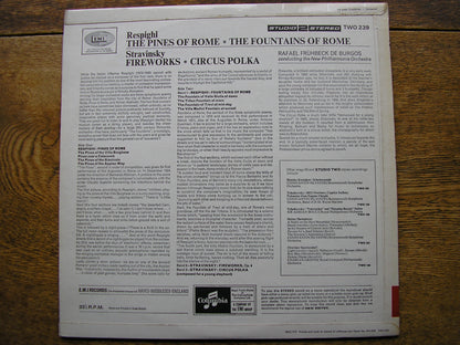 RESPIGHI: PINES OF ROME / FOUNTAINS OF ROME / STRAVINSKY: CIRCUS POLKA / FIREWORKS    DE BURGOS / NEW PHILHARMONIA   TWO 239