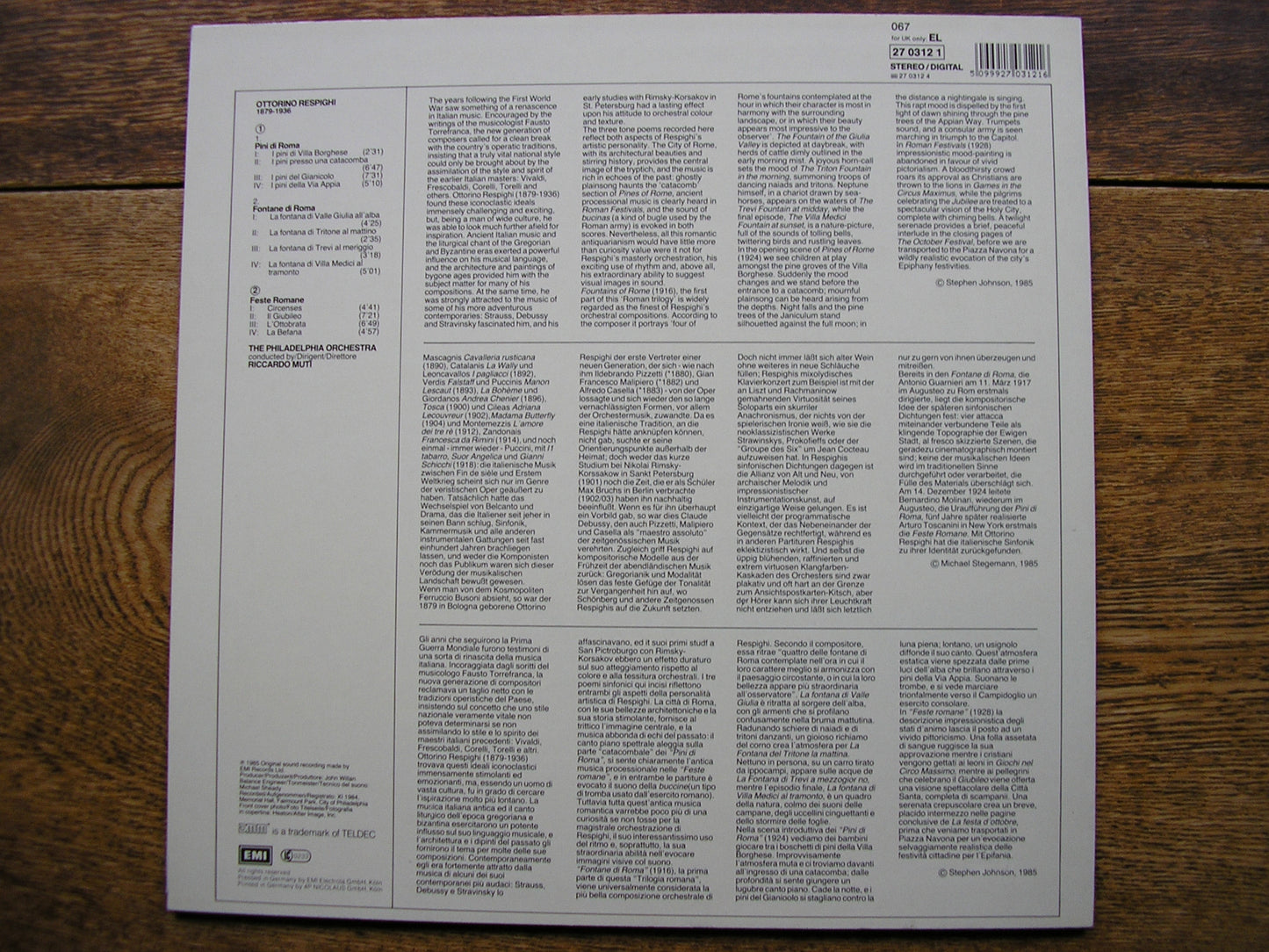 RESPIGHI: PINES OF ROME / FOUNTAINS OF ROME / ROMAN FESTIVALS   MUTI / PHILADELPHIA  EL 270312