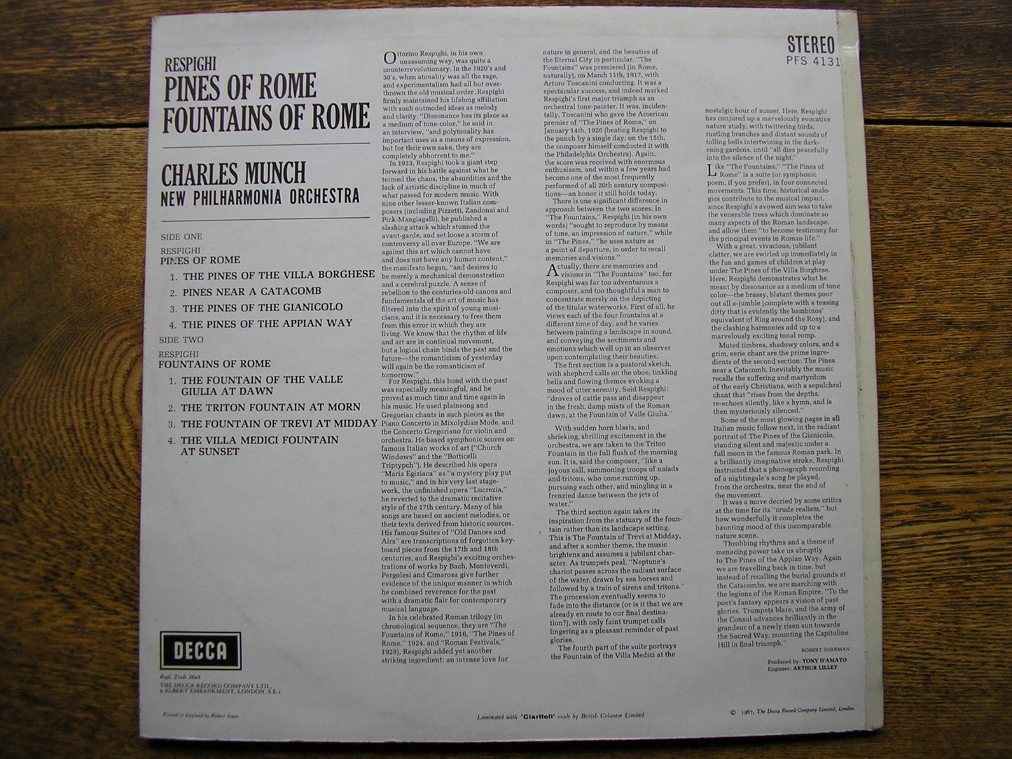 RESPIGHI: PINES OF ROME / FOUNTAINS OF ROME   MUNCH / NEW PHILHARMONIA  PFS 4131