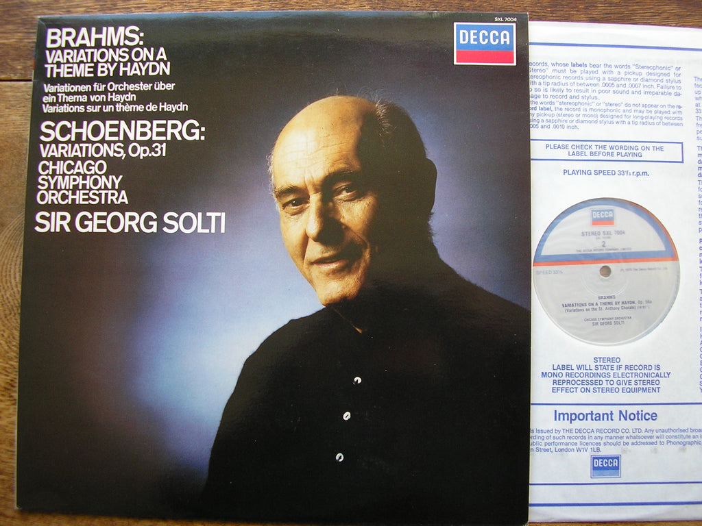 SCHOENBERG: VARIATIONS Op. 31 / BRAHMS: HAYDN VARIATIONS   SOLTI / CHICAGO SYMPHONY  SXL 7004