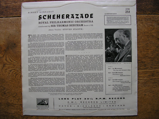 RIMSKY - KORSAKOV: SCHEHERAZADE  SIR THOMAS BEECHAM / ROYAL PHILHARMONIC   ASD 251