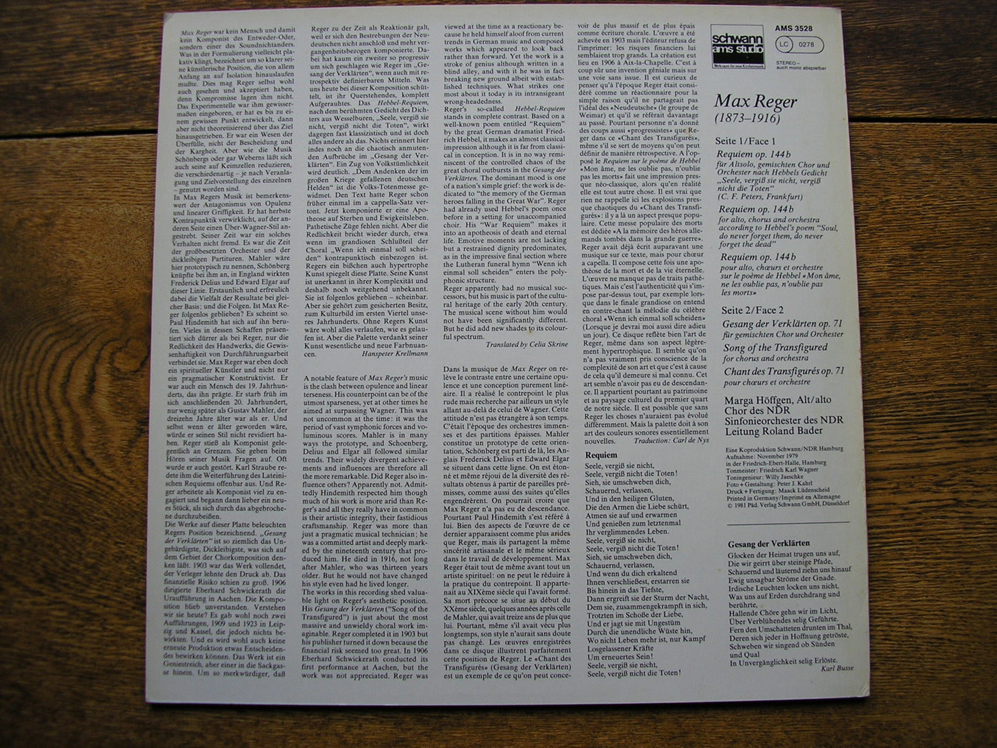 REGER: REQUIEM / SONG OF THE TRANSFIGURED  HOFFGEN / ONGR / BADER  AMS 3528