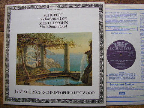 SCHUBERT: VIOLIN SONATA D574 / MENDELSSOHN: VIOLIN SONATA Op. 4   SCHRODER / HOGWOOD   DSLO 571