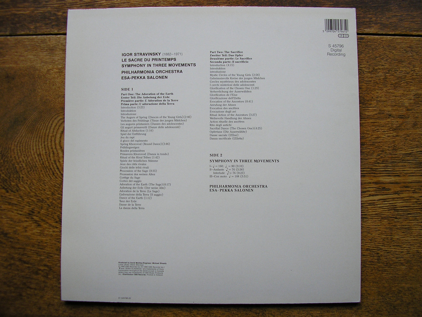 STRAVINSKY: THE RITE OF SPRING / SYMPHONY IN 3 MOVEMENTS  SALONEN / PHILHARMONIA  S45796