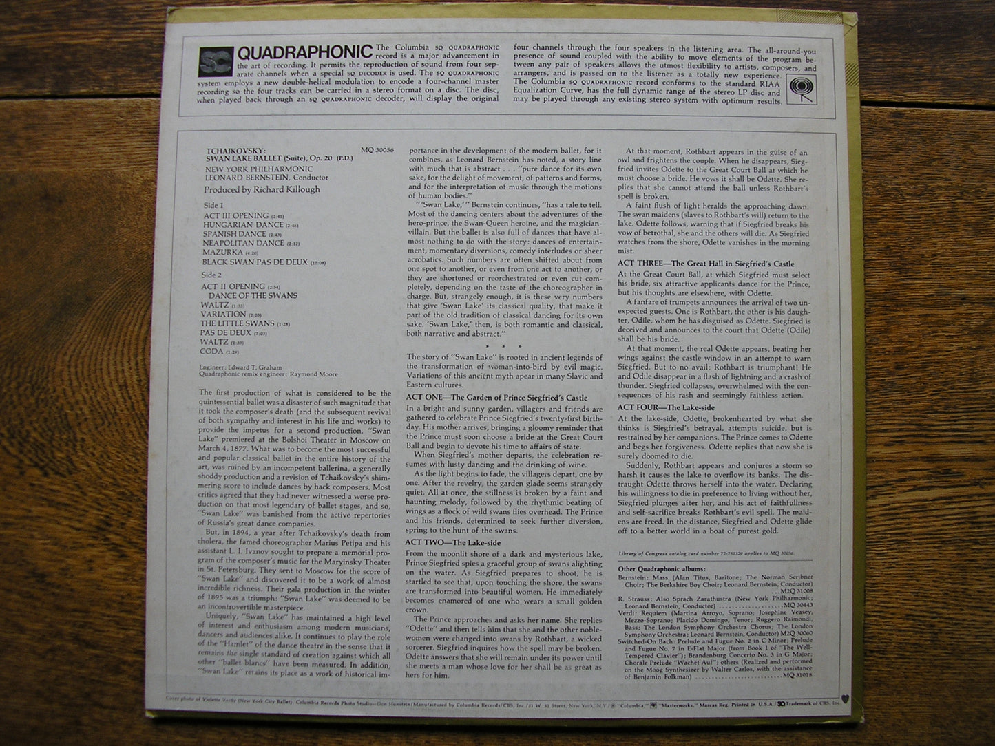 TCHAIKOVSKY: SWAN LAKE Suite Op. 20   BERNSTEIN / NEW YORK PHILHARMONIC   MQ 30056