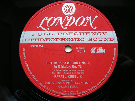 BRAHMS: SYMPHONY No. 2   RAFAEL KUBELIK / VIENNA PHILHARMONIC    CS 6004