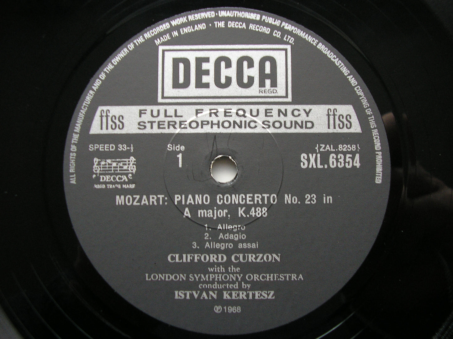 MOZART: PIANO CONCERTOS Nos. 23 K488 & 24 K491  CURZON / LONDON SYMPHONY / KERTESZ   SXL 6354