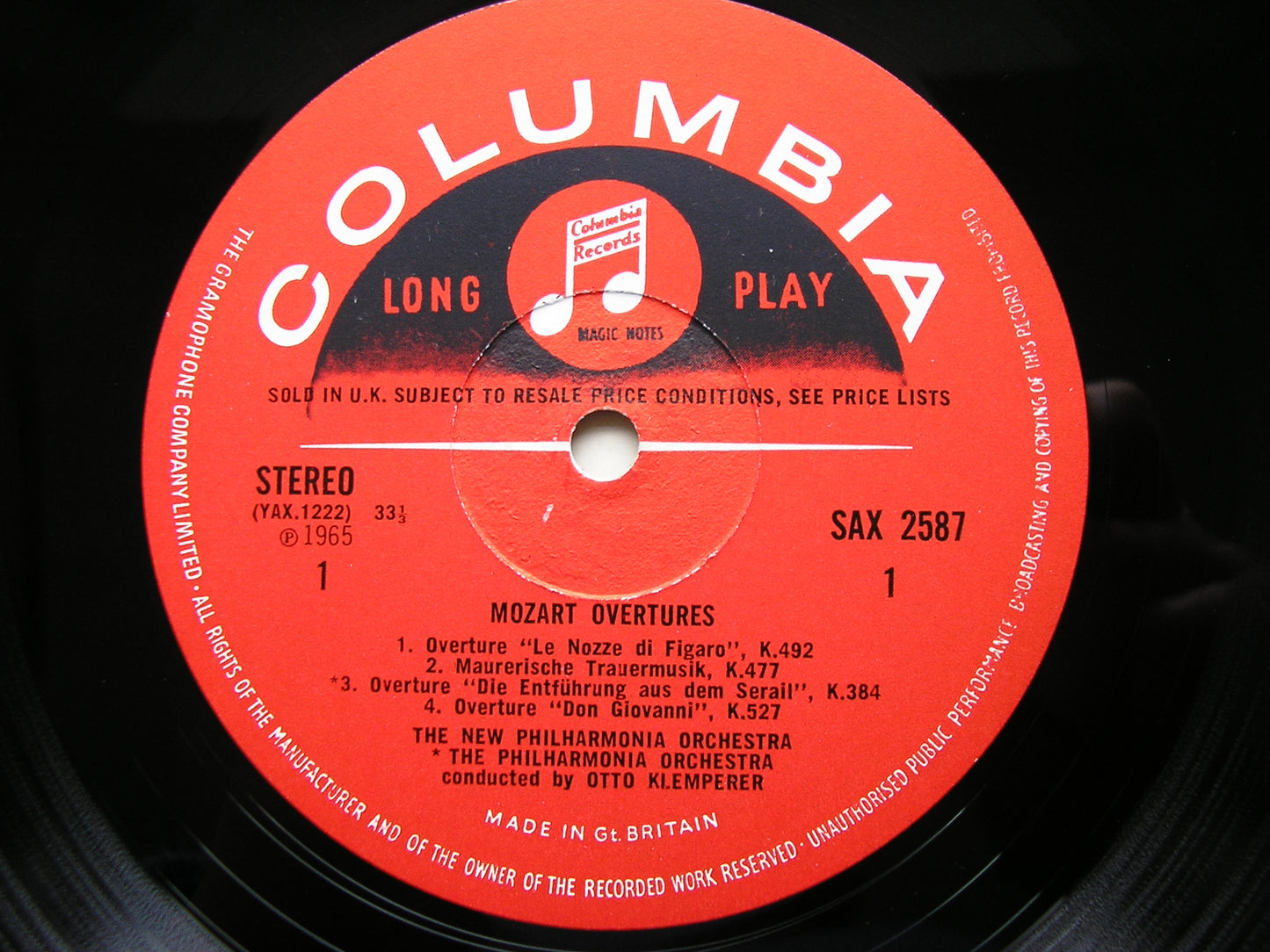 MOZART: OVERTURES / MASONIC FUNERAL MUSIC / ADAGIO & FUGUE K546     KLEMPERER / PHILHARMONIA    SAX 2587