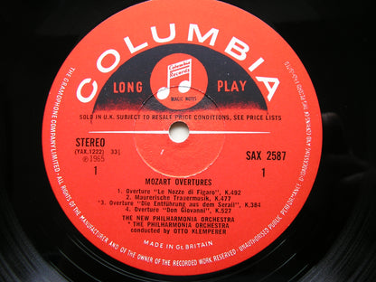 MOZART: OVERTURES / MASONIC FUNERAL MUSIC / ADAGIO & FUGUE K546     KLEMPERER / PHILHARMONIA    SAX 2587