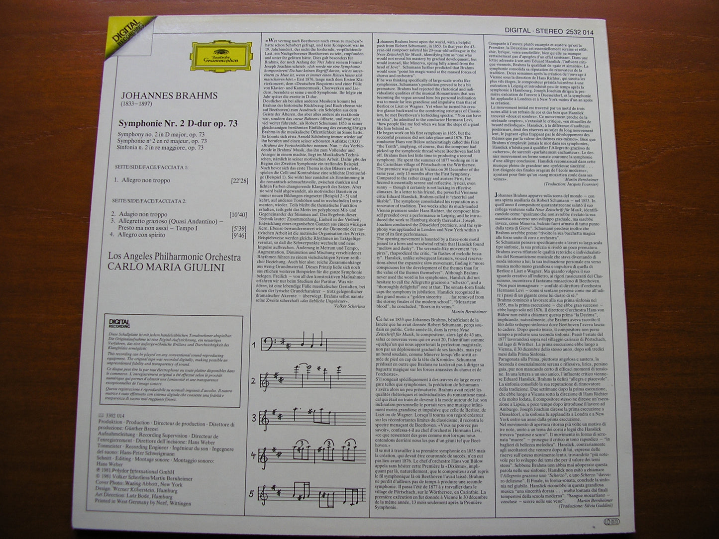 BRAHMS: SYMPHONY No. 2     GIULINI / LOS ANGELES PHILHARMONIC   2532 014