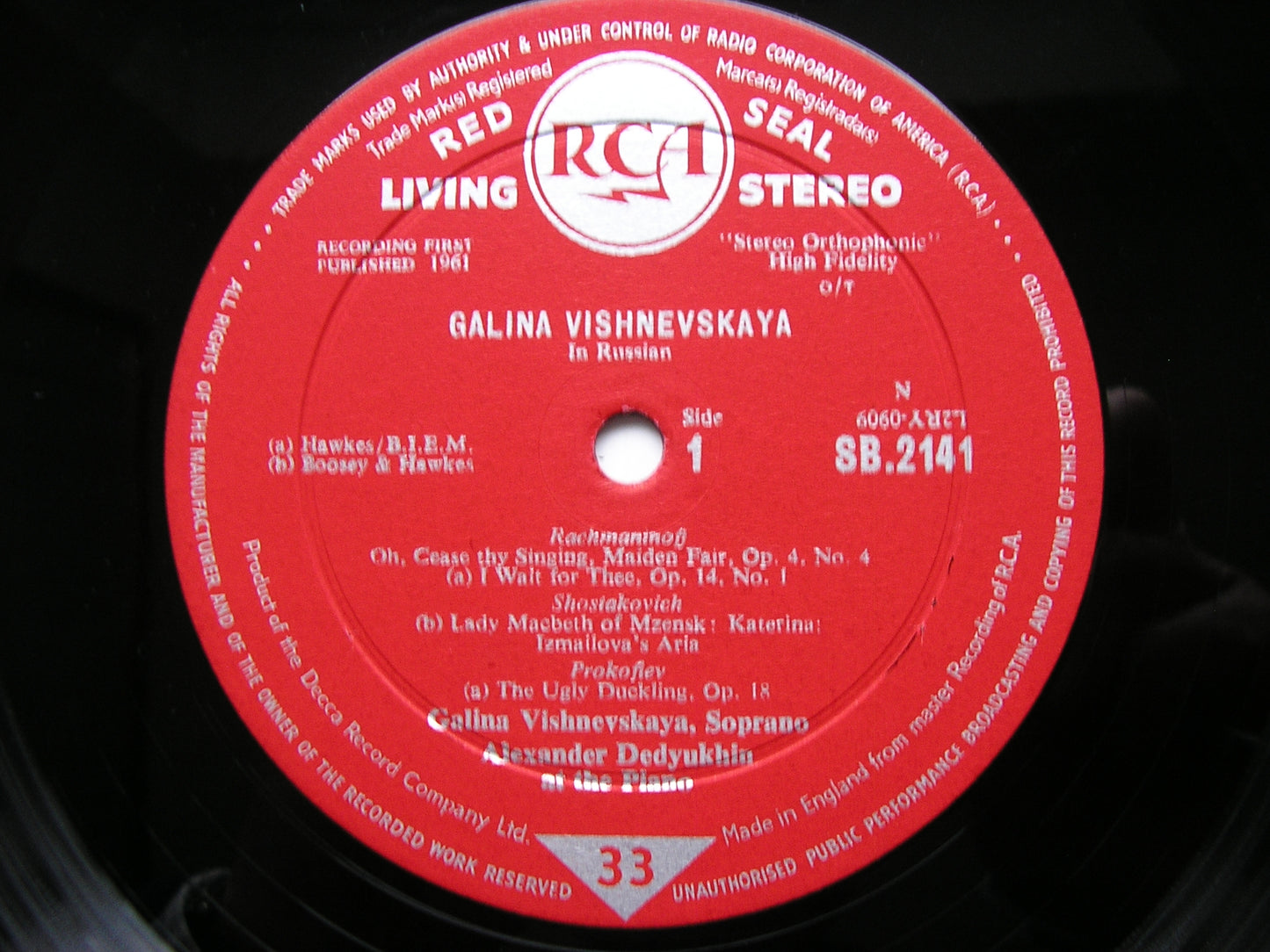 GALINA VISHNEVSKAYA SINGS RUSSIAN SONGS: RACHMANINOV / GLINKA / TCHAIKOVSKY / PROKOFIEV     SB 2141