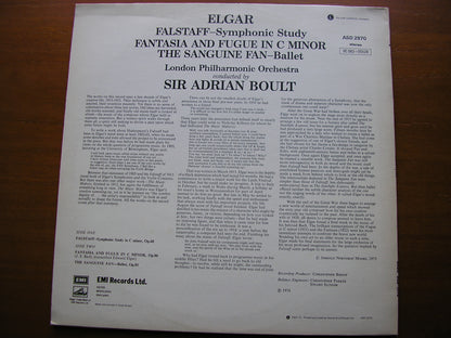 BACH-ELGAR: FANTASIA & FUGUE / ELGAR: FALSTAFF / THE SANGUINE FAN    BOULT / LONDON PHILHARMONIC   ASD 2970