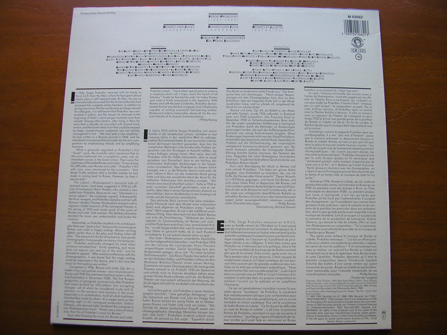 PROKOFIEV: ROMEO & JULIET excerpts      SALONEN / BERLIN PHILHARMONIC    M 42662