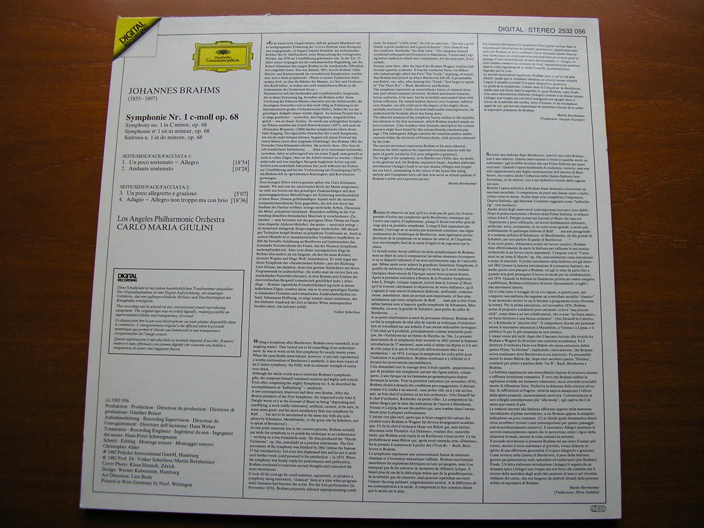 BRAHMS: SYMPHONY No. 1   GIULINI / LOS ANGELES PHILHARMONIC   2532 056