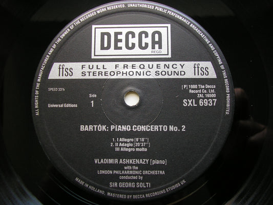 BARTOK: PIANO CONCERTOS Nos. 2 & 3     ASHKENAZY / LONDON PHILHARMONIC / SIR GEORG SOLTI     SXL 6937