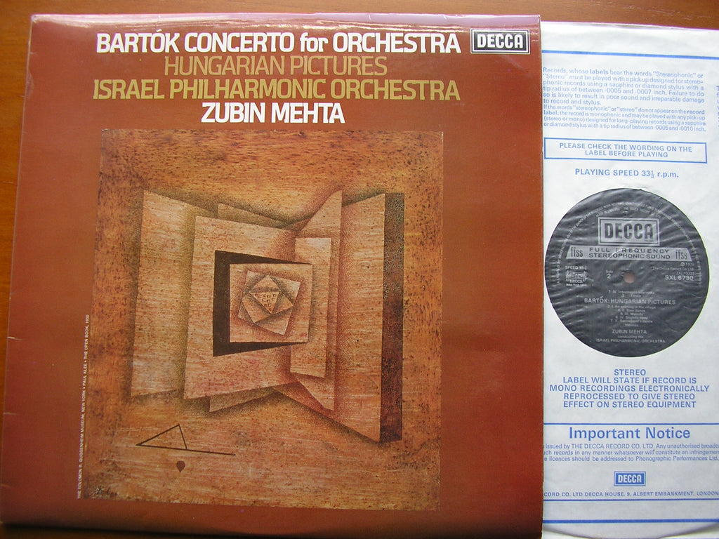 BARTOK: CONCERTO FOR ORCHESTRA / HUNGARIAN PICTURES    ZUBIN MEHTA / ISRAEL PHILHARMONIC SXL 6730
