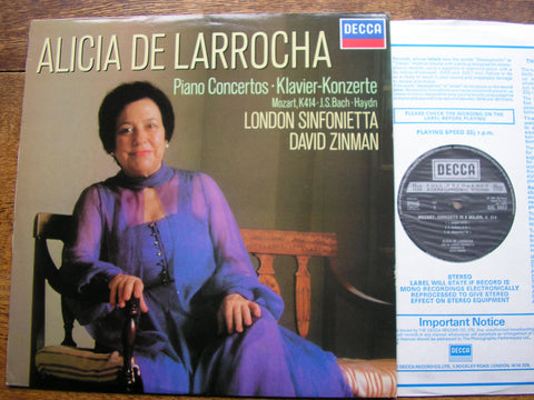 ALICIA DE LARROCHA PLAYS CONCERTOS BY MOZART / BACH / HAYDN   LONDON SINFONIETTA / ZINMAN  SXL 6952