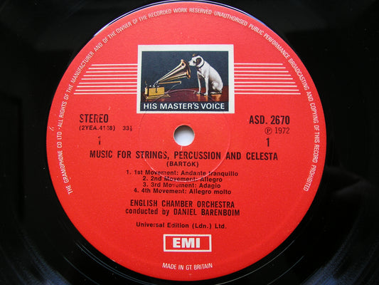BARTOK: MUSIC FOR STRINGS, PERCUSSION & CELESTA DANIEL BARENBOIM / ENGLISH CHAMBER ORCHESTRA ASD 2670