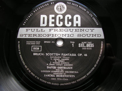 BRUCH: SCOTTISH FANTASIA / HINDEMITH: VIOLIN CONCERTO   OISTRAKH / LONDON SYMPHONY / HORENSTEIN   180gm    SXL 6035