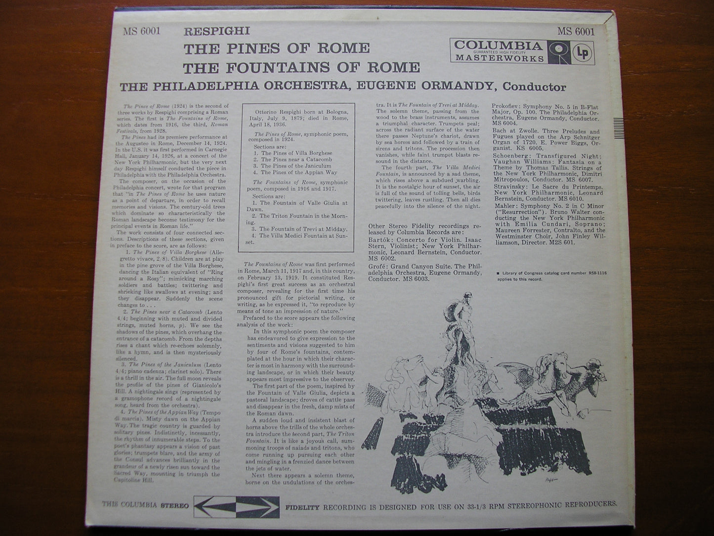 RESPIGHI: PINES OF ROME / FOUNTAINS OF ROME    ORMANDY / PHILADELPHIA ORCHESTRA   MS 6001
