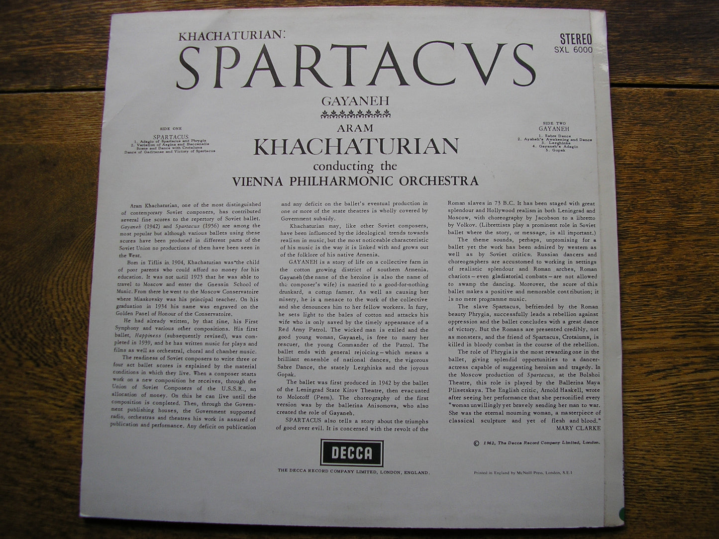 KHACHATURIAN: SPARTACUS / GAYANEH    ARAM KHACHATURIAN / VIENNA PHILHARMONIC   SXL 6000