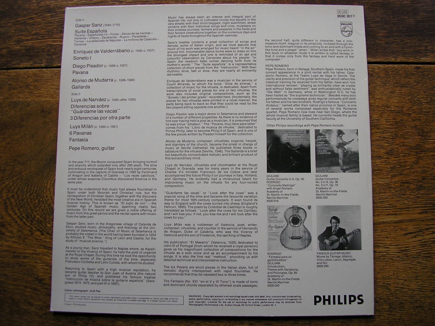 GUITAR MUSIC FROM RENAISSANCE TO BAROQUE    PEPE ROMERO   9500 351