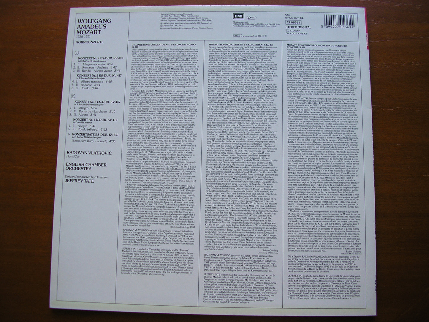 MOZART: THE FOUR HORN CONCERTOS     VLATKOVIC / ENGLISH CHAMBER ORCHESTRA / TATE   27 0536