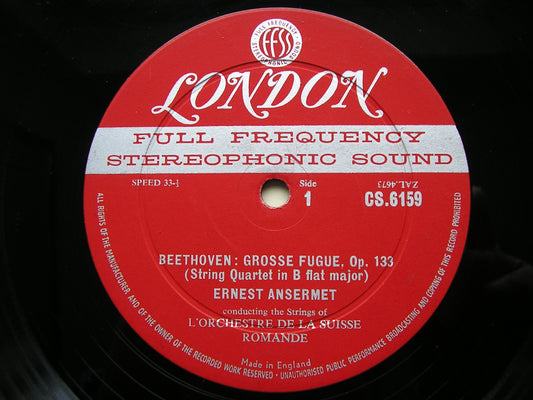 BARTOK: MUSIC FOR STRINGS, PERCUSSION & CELESTA / BEETHOVEN: GROSSE FUGE     ANSERMET / SUISSE ROMANDE ORCHESTRA    CS 6159