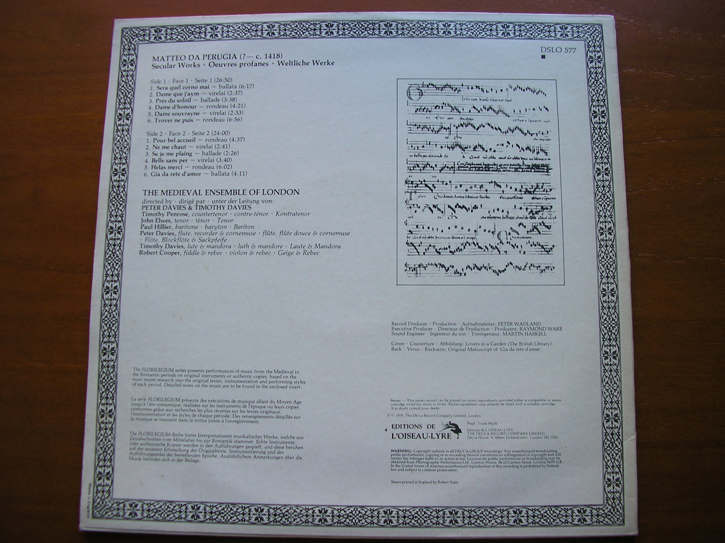 MATTEO DA PERUGIA: SECULAR WORKS THE MEDIEVAL ENSEMBLE OF LONDON DSLO 577