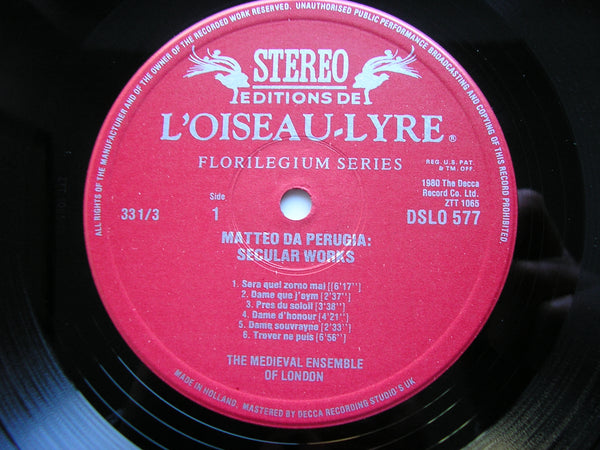 MATTEO DA PERUGIA: SECULAR WORKS THE MEDIEVAL ENSEMBLE OF LONDON DSLO ...