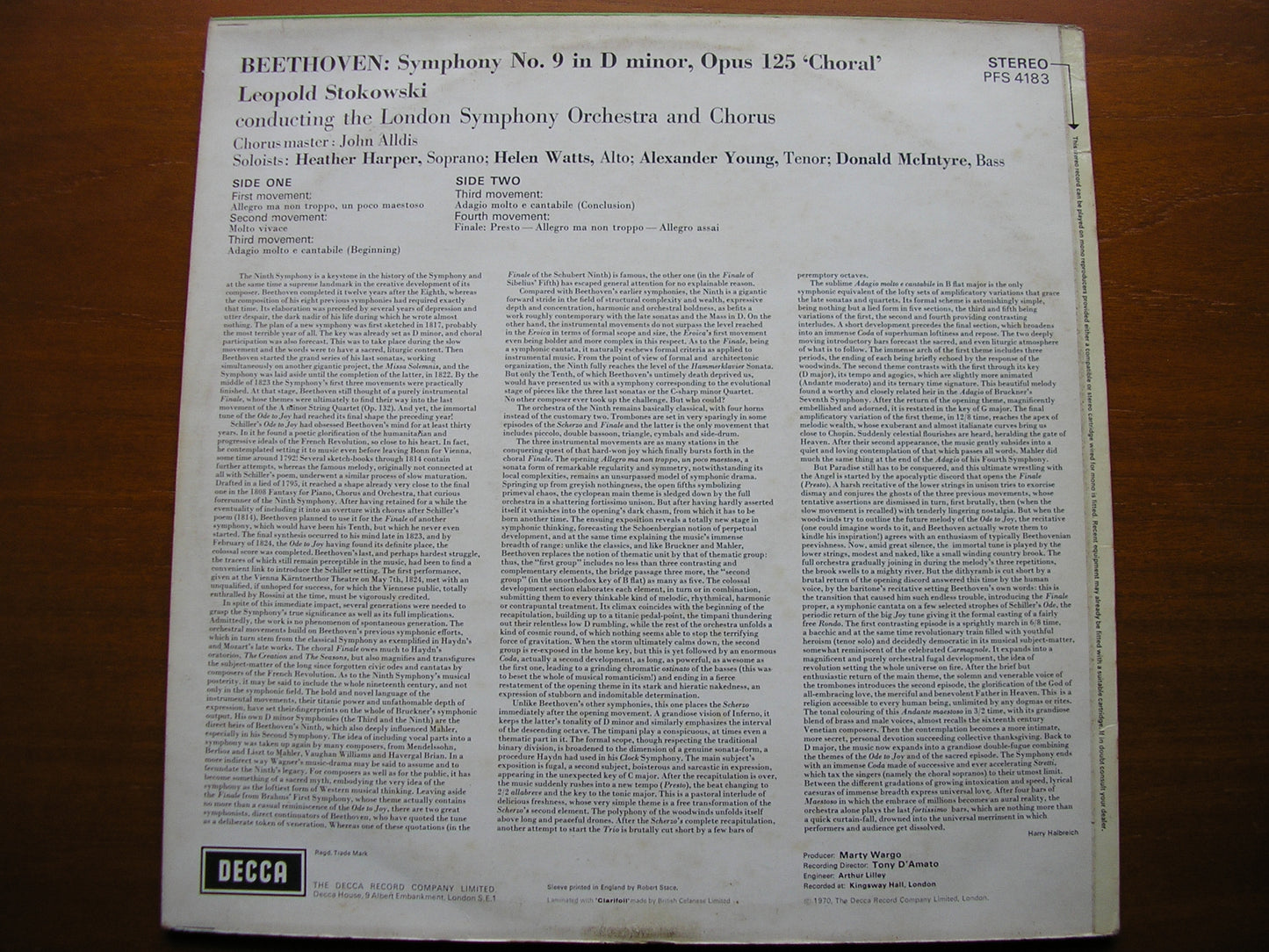BEETHOVEN: SYMPHONY No. 9    SOLOISTS / LONDON SYMPHONY / LEOPOLD STOKOWSKI   PFS 4183