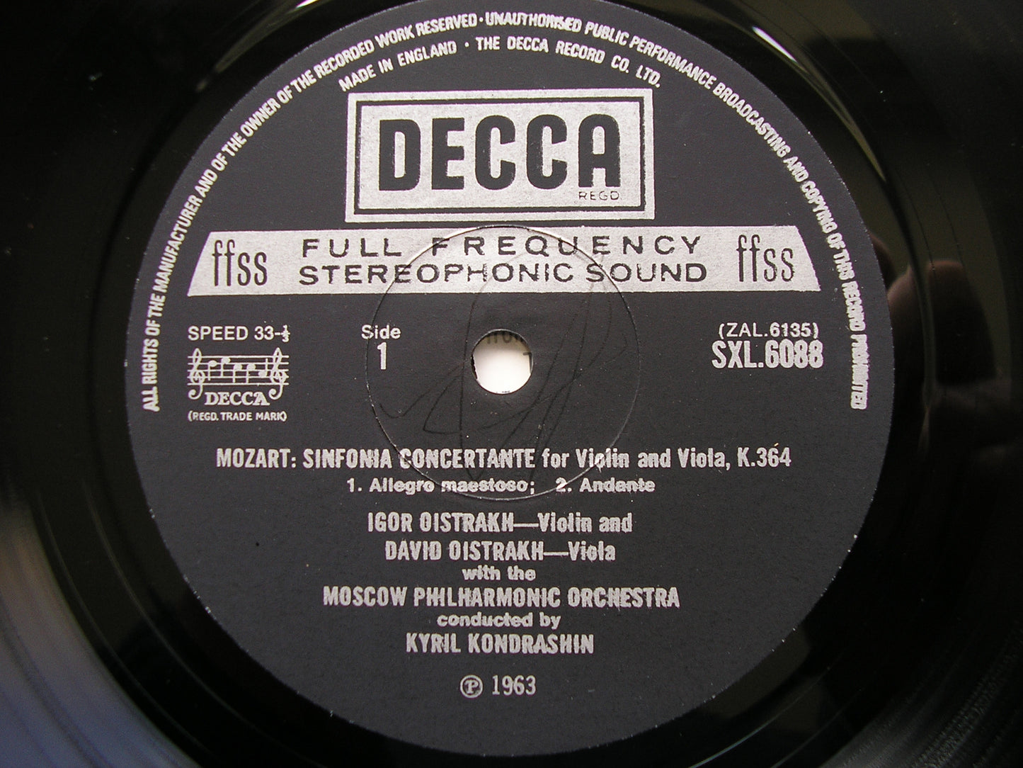 MOZART: SINFONIA CONCERTANTE K364  DAVID & IGOR OISTRAKH / MPO / KONDRASHIN   SXL 6088
