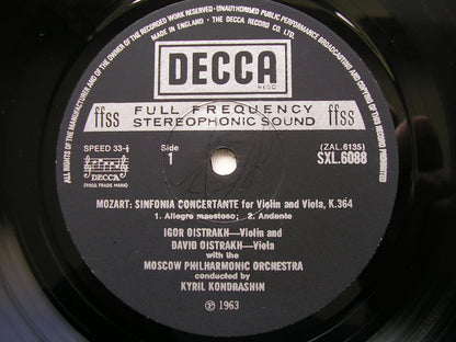 MOZART: SINFONIA CONCERTANTE K364  DAVID & IGOR OISTRAKH / MPO / KONDRASHIN   SXL 6088