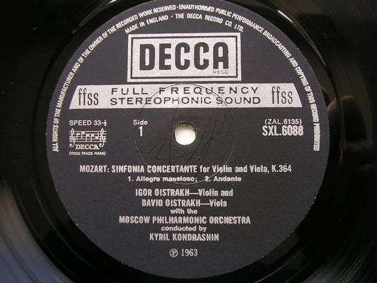 MOZART: SINFONIA CONCERTANTE K364  DAVID & IGOR OISTRAKH / MPO / KONDRASHIN   SXL 6088