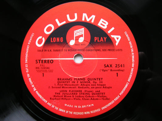 SAX 2541  BRAHMS: PIANO QUINTET   LEON FLEISHER / JUILLIARD STRING QUARTET
