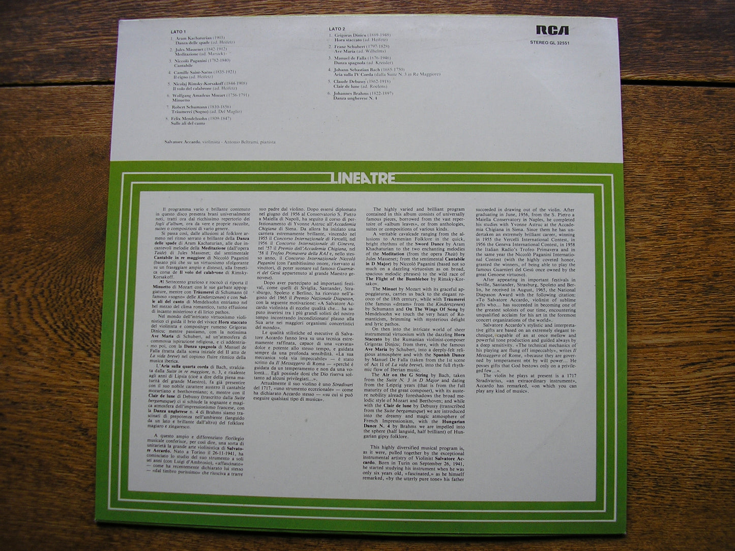 SALVATORE ACCARDO RECITAL OF VIRTUOSO SHOWPIECES FOR VIOLIN     ACCARDO / BELTRAMI    GL 32551