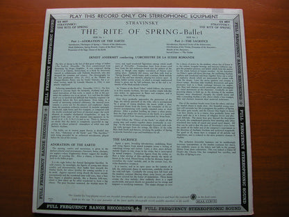 STRAVINSKY: THE RITE OF SPRING     ANSERMET / SUISSE ROMANDE ORCHESTRA    CS 6031