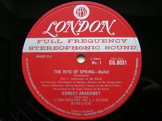 STRAVINSKY: THE RITE OF SPRING     ANSERMET / SUISSE ROMANDE ORCHESTRA    CS 6031