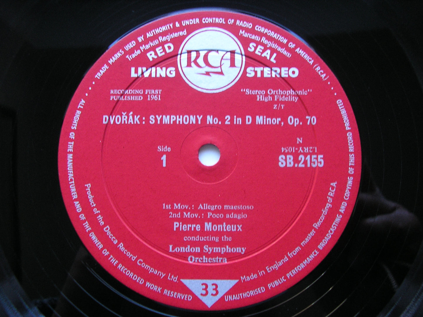DVORAK: SYMPHONY No. 7 in D  (formerly No. 2)      MONTEUX / LONDON SYMPHONY    SB 2155