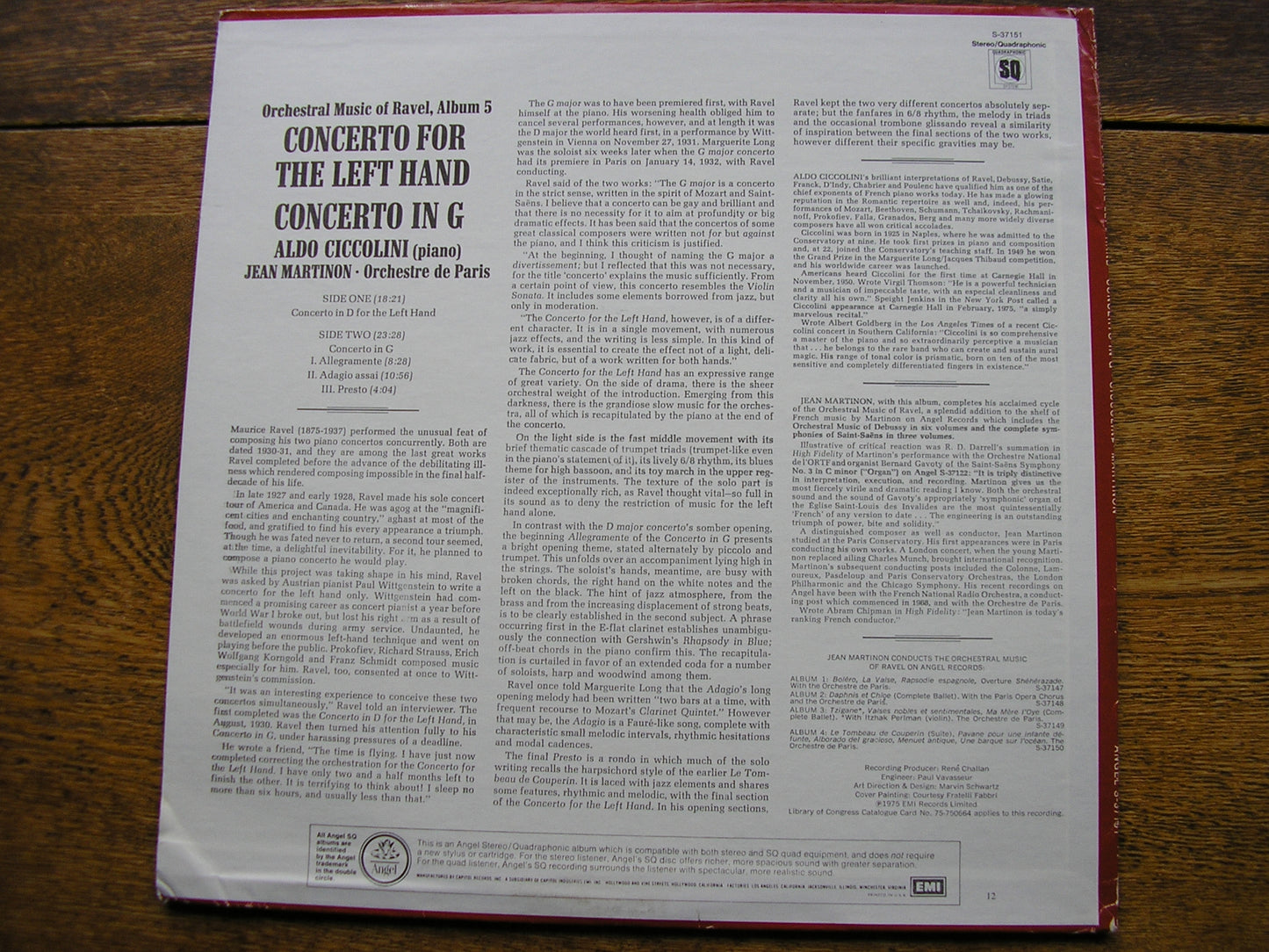 RAVEL: THE TWO PIANO CONCERTOS    CICCOLINI / ORCHESTRE DE PARIS / MARTINON   S 37151
