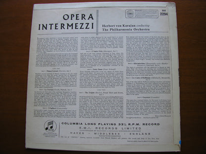 OPERATIC INTERMEZZI: MASCAGNI / SCHMIDT / GRANADOS / PUCCINI / LEONCAVALLO / VERDI / BERLIOZ    KARAJAN / PHILHARMONIA ORCHESTRA     SAX 2294