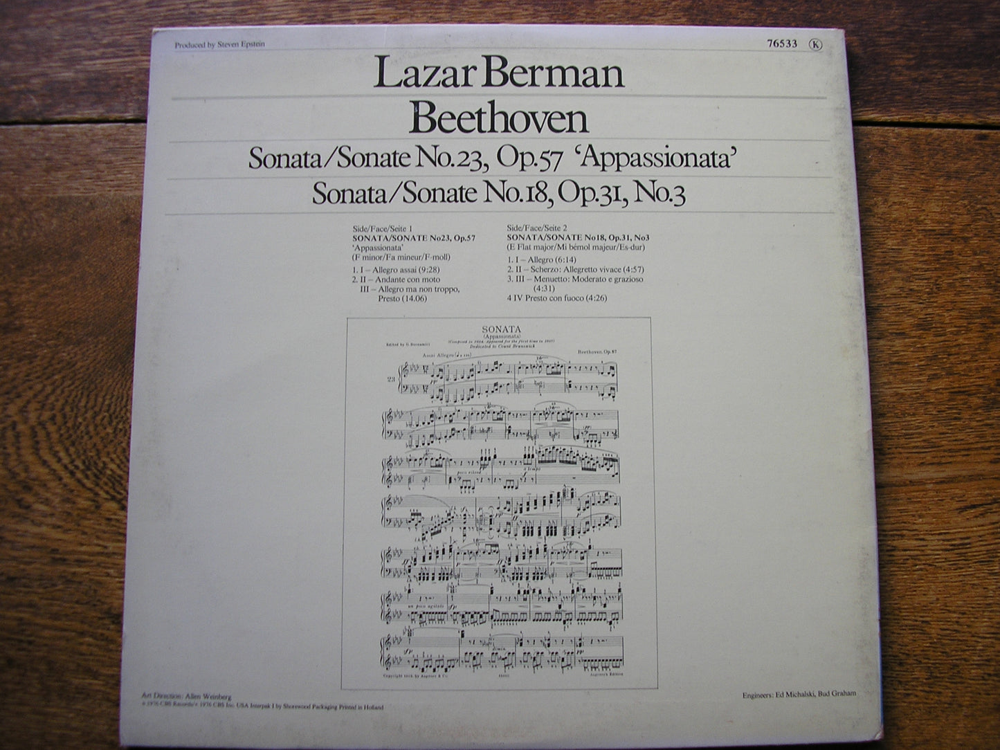 BEETHOVEN: PIANO SONATAS Nos. 18  & 23 'Appassionata'    LAZAR BERMAN    76533
