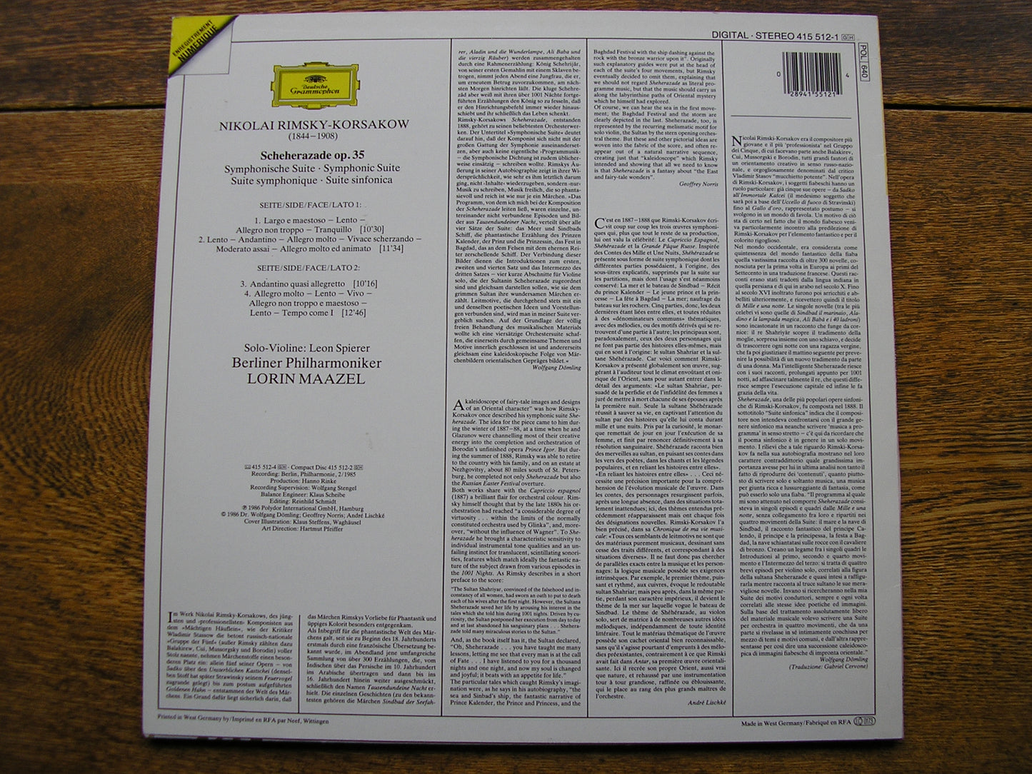 RIMSKY-KORSAKOV: SCHEHERAZADE    MAZEL / BERLIN PHILHARMONIC   415 512