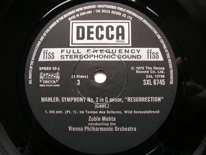MAHLER: SYMPHONY No. 2 'Resurrection' SOLOISTS / VPO / ZUBIN MEHTA SXL 6744-5