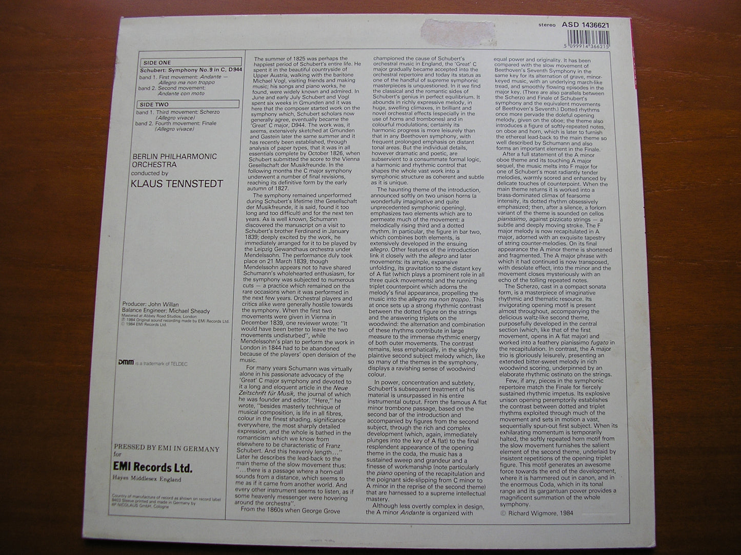 SCHUBERT: SYMPHONY No. 9 'The Great C Major'     TENNSTEDT / BERLIN PHILHARMONIC    ASD 1436621