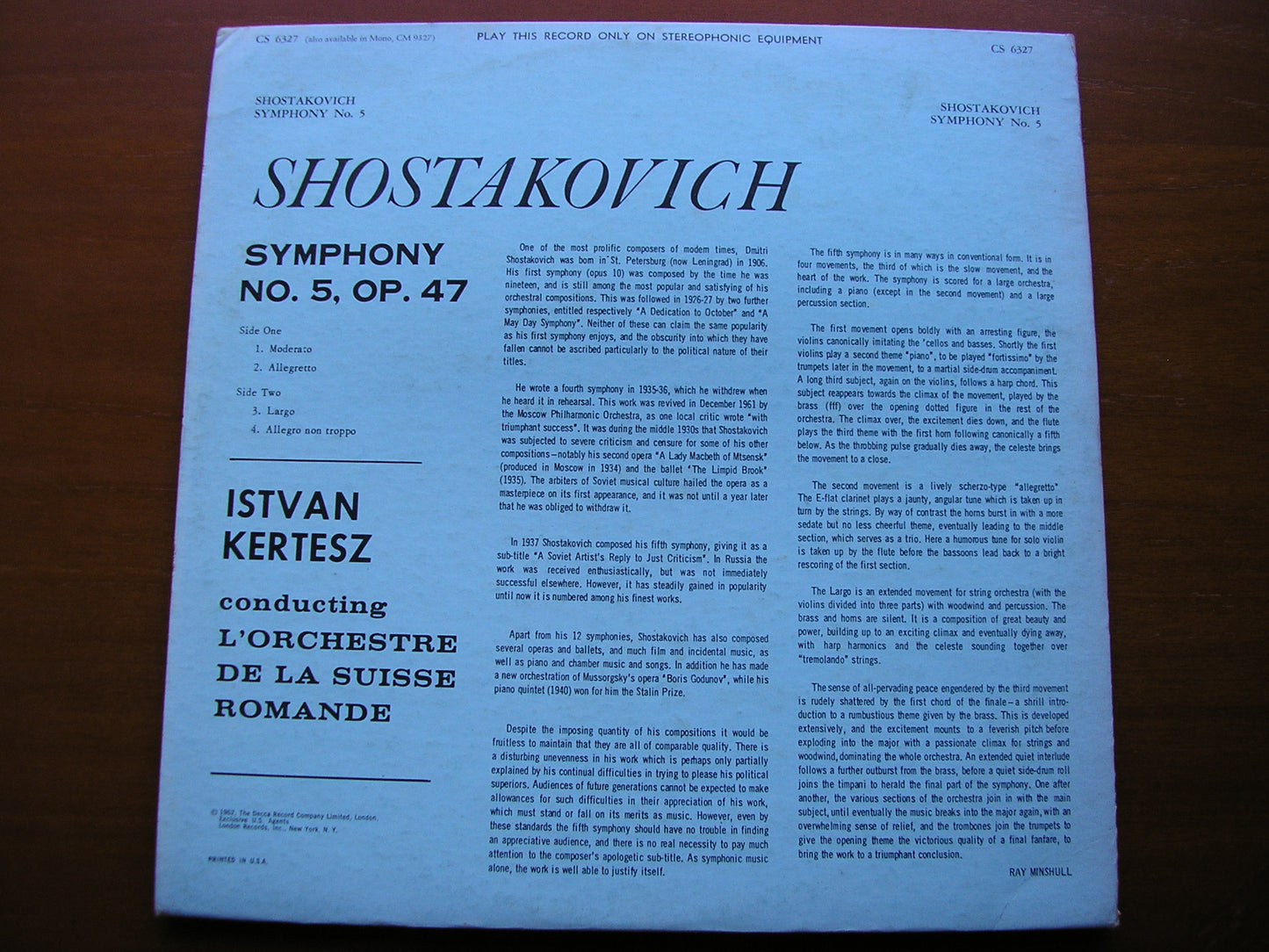 SHOSTAKOVICH: SYMPHONY No. 5    ISTVAN KERTESZ / SUISSE ROMANDE    CS 6327