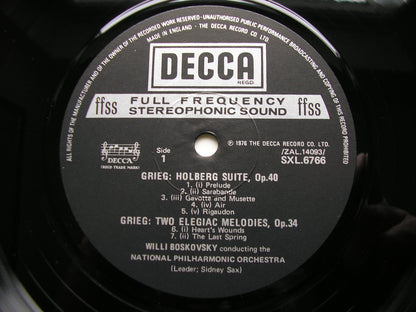 GRIEG: ORCHESTRAL WORKS: HOLBERG SUITE / TWO ELEGIAC MELODIES / TWO NORWEGIAN MELODIES      BOSKOVSKY / NATIONAL PHILHARMONIC  SXL 6766