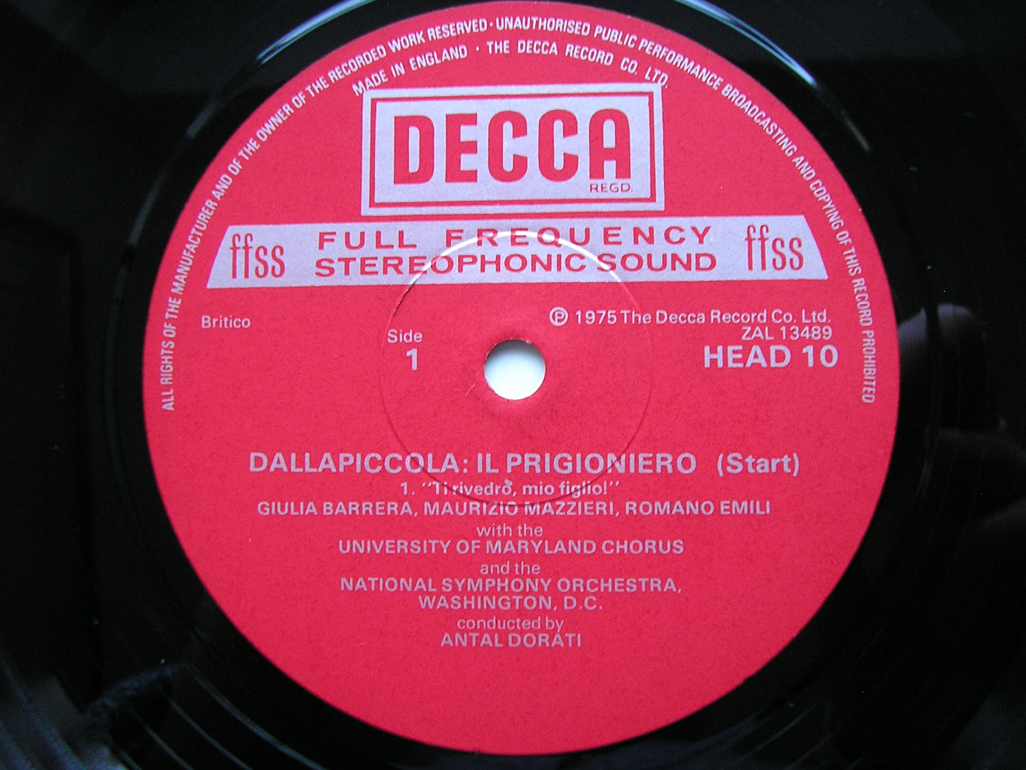 DALLAPICCOLA: IL PRIGIONIERO   SOLOISTS / NATIONAL SYMPHONY WASHINGTON DC / ANTAL DORATI    HEAD 10