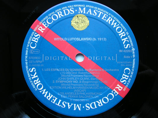 LUTOSLAWSKI: SYMPHONY No. 3 / LES ESPACES DU SOMMEIL   SHIRLEY - QUIRK / LAPO / SALONEN   IM 42203
