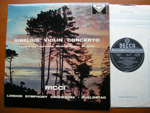 SIBELIUS: VIOLIN CONCERTO / TCHAIKOVSKY: SERENADE MELANCOLIQUE     RICCI / LONDON SYMPHONY / FJELSTAD     SXL 2077